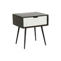 Mesita de noche moderna blanca, negra y wengué, 1 cajón