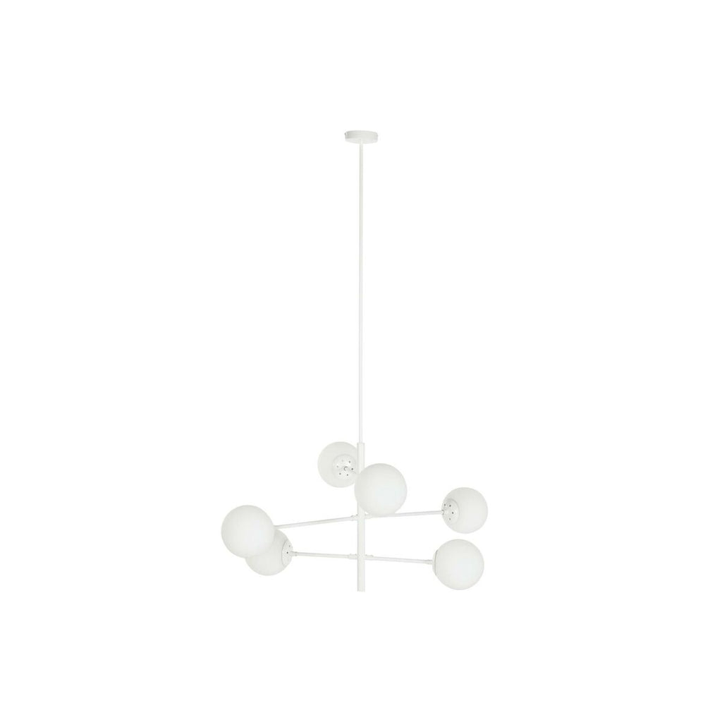 Lámpara de techo con bolas de cristal blanca, 6 bombillas