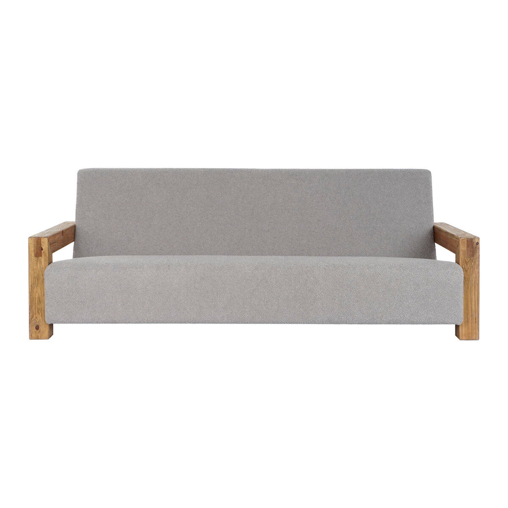 Sofá de madera reciclada y poliéster gris claro, 221 cm — imagen 6