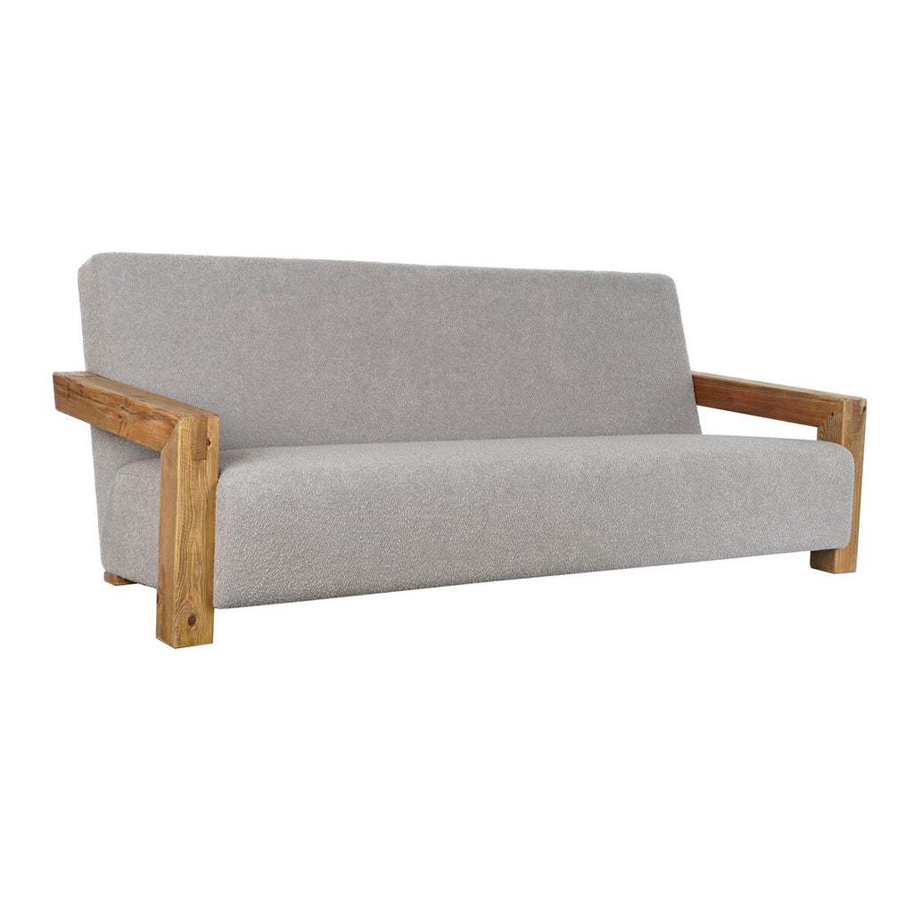 Sofá de madera reciclada y poliéster gris claro, 221 cm