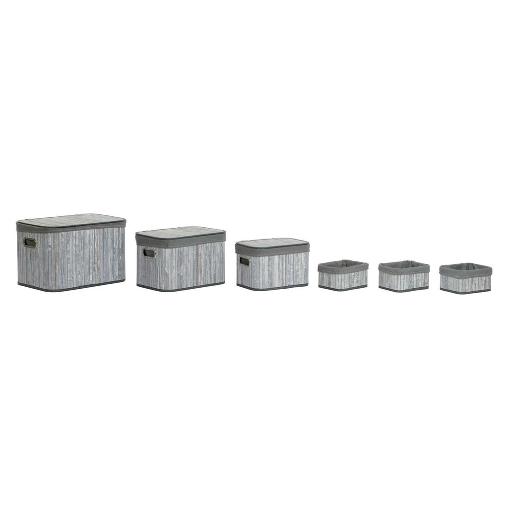 Juego de cestas y caja decorativa de bambú y MDF, blanco y gris