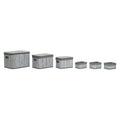 Juego de cestas y caja decorativa de bambú y MDF, blanco y gris