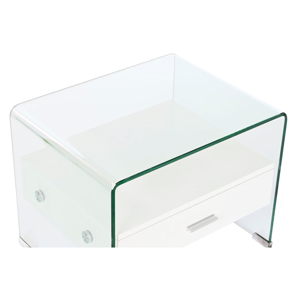 Mesita de noche de cristal y madera MDF blanca, 1 cajón — imagen 2