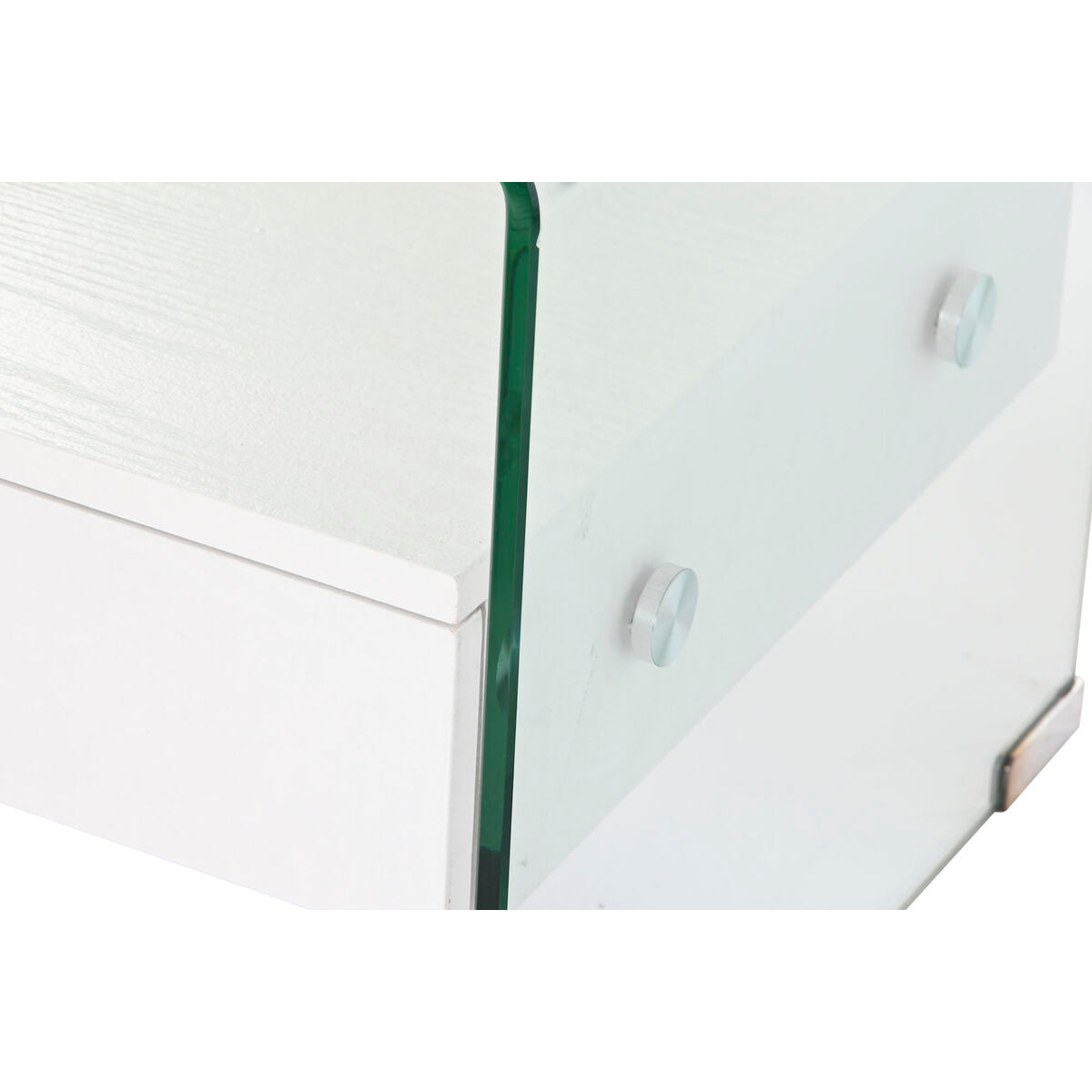 Mesita de noche de cristal y madera MDF blanca, 1 cajón — imagen 3