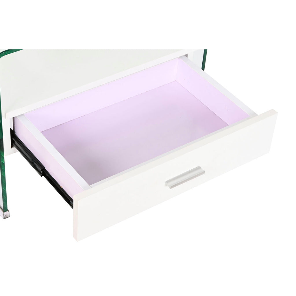 Mesita de noche de cristal y madera MDF blanca, 1 cajón — imagen 4