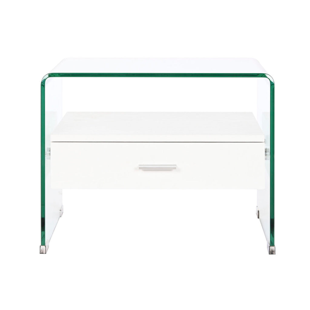Mesita de noche de cristal y madera MDF blanca, 1 cajón — imagen 8