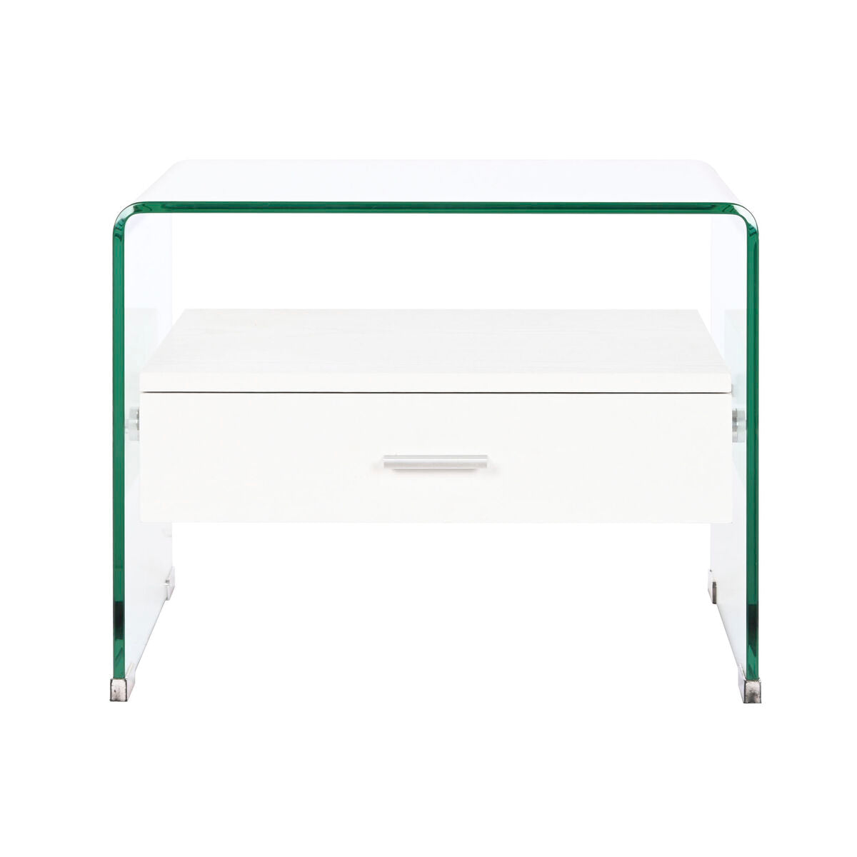 Mesita de noche de cristal y madera MDF blanca, 1 cajón — imagen 8