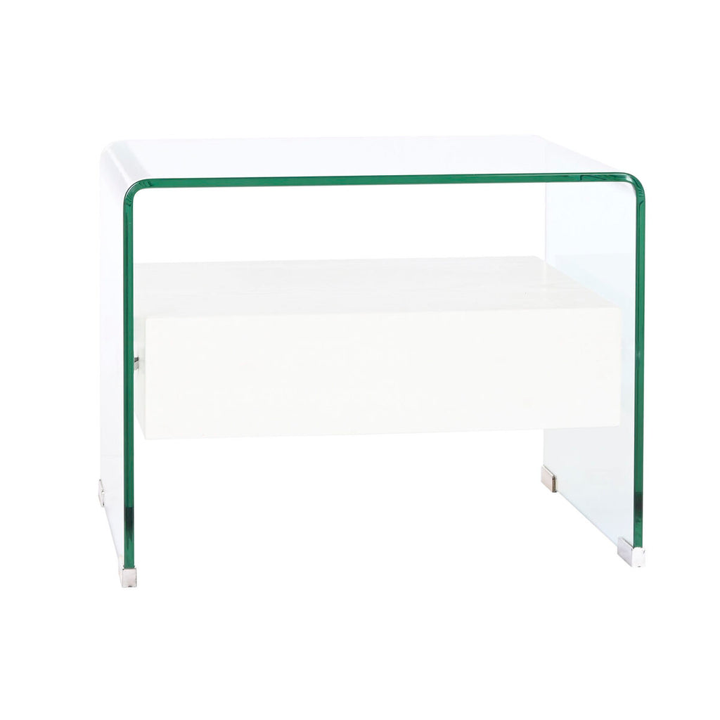 Mesita de noche de cristal y madera MDF blanca, 1 cajón — imagen 9