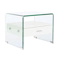 Mesita de noche de cristal y madera MDF blanca, 1 cajón