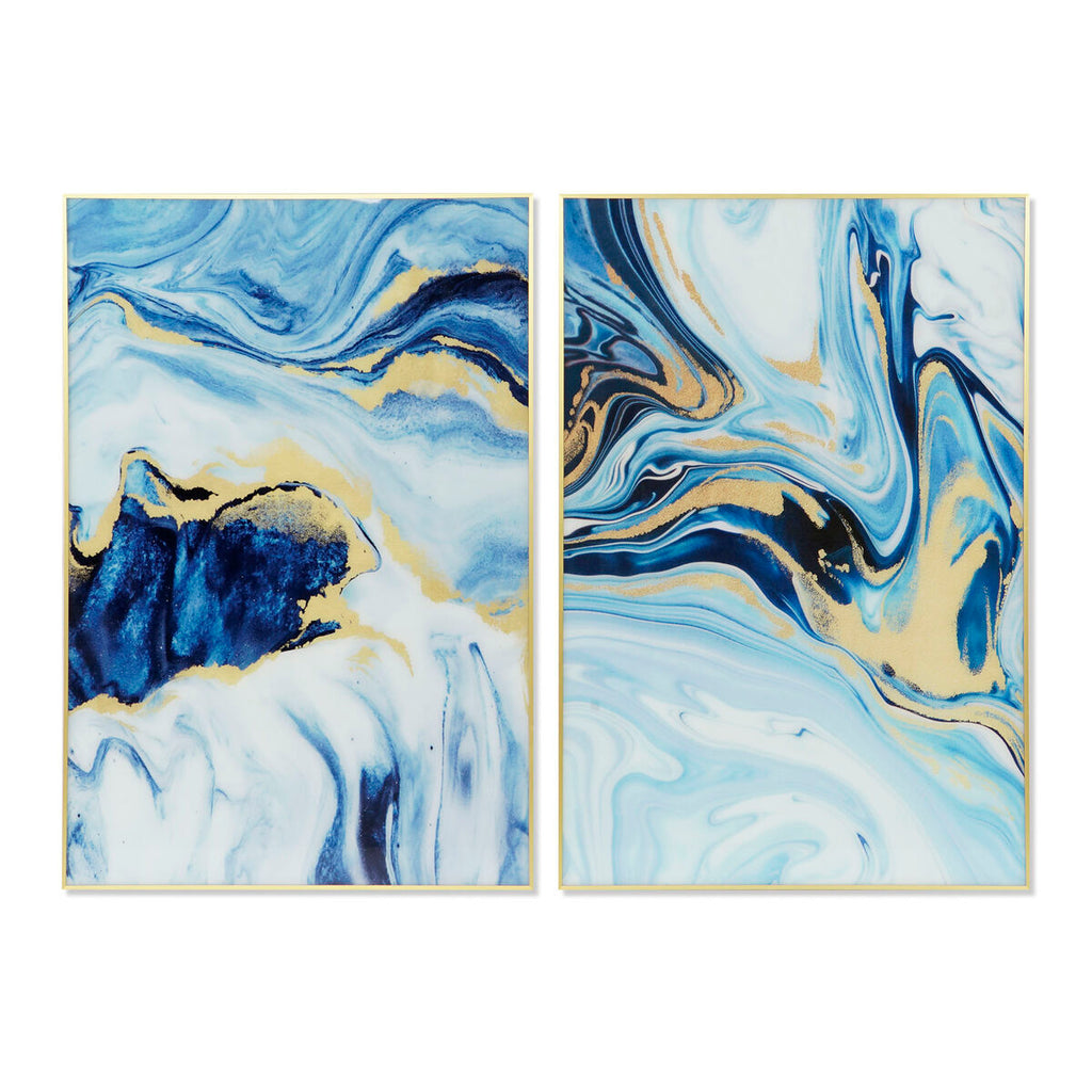 Cuadro abstracto azul, verde y dorado de aluminio (2 unidades)