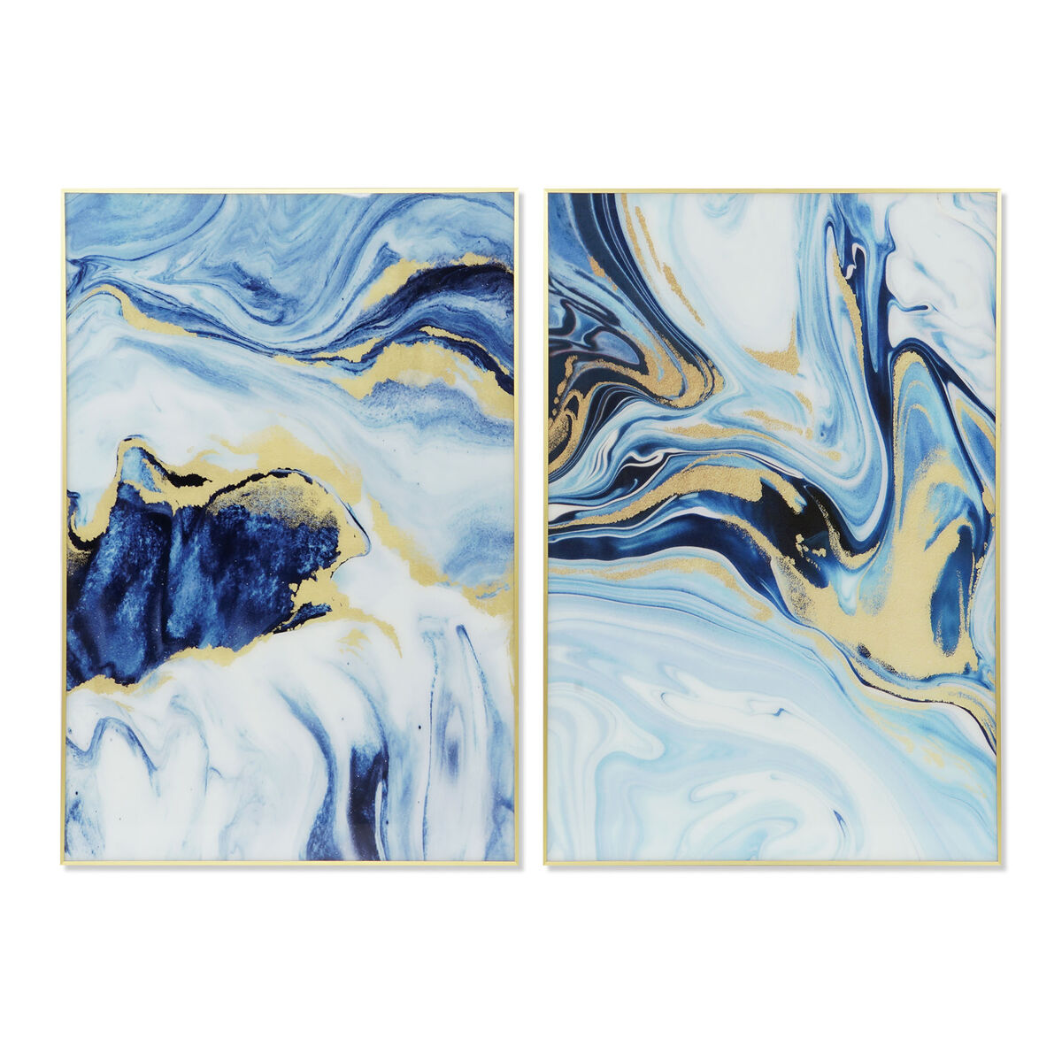 Cuadro abstracto azul, verde y dorado de aluminio (2 unidades)