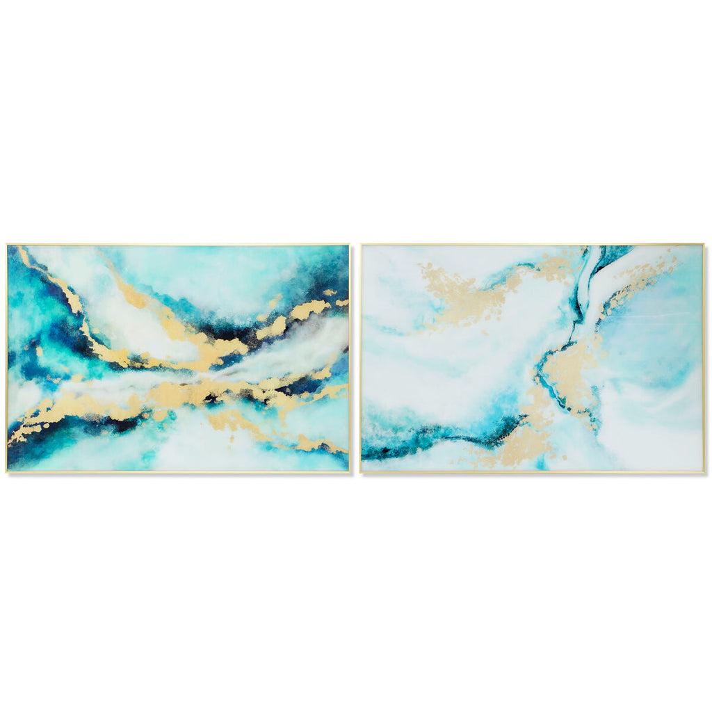 Cuadro abstracto azul y dorado de aluminio y cristal (2 unidades)