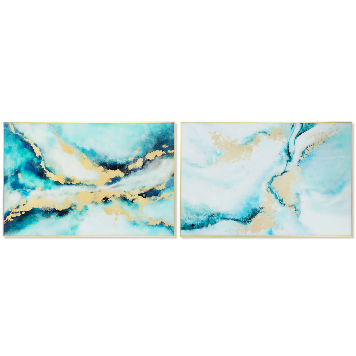 Cuadro abstracto azul y dorado de aluminio y cristal (2 unidades)