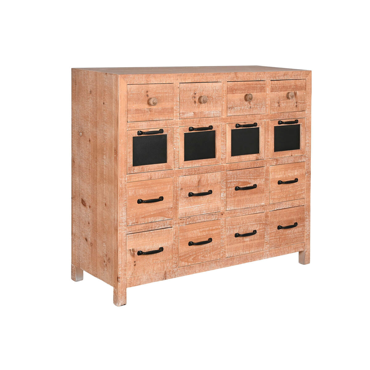 Cajonera cottage negra y natural de metal y abeto, hecha a mano