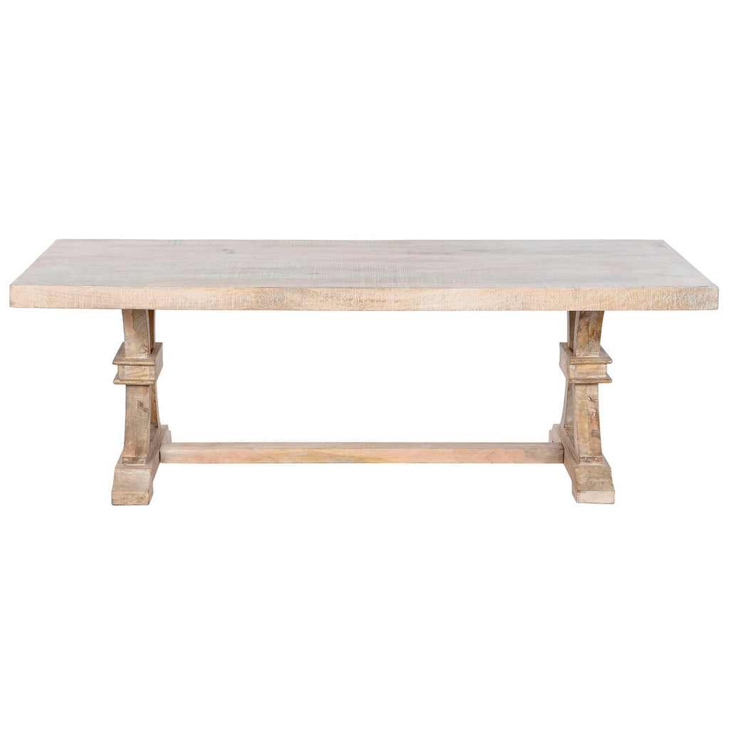 Mesa de centro hecha a mano blanca y natural, 150 x 70 x 50 cm — imagen 5