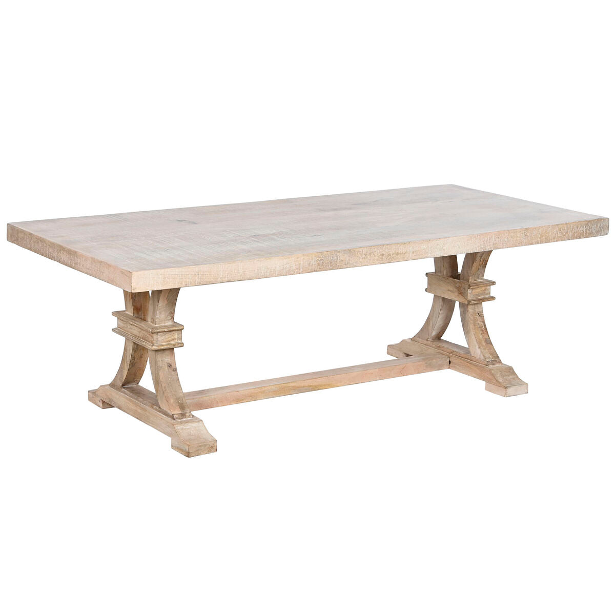Mesa de centro hecha a mano blanca y natural, 150 x 70 x 50 cm