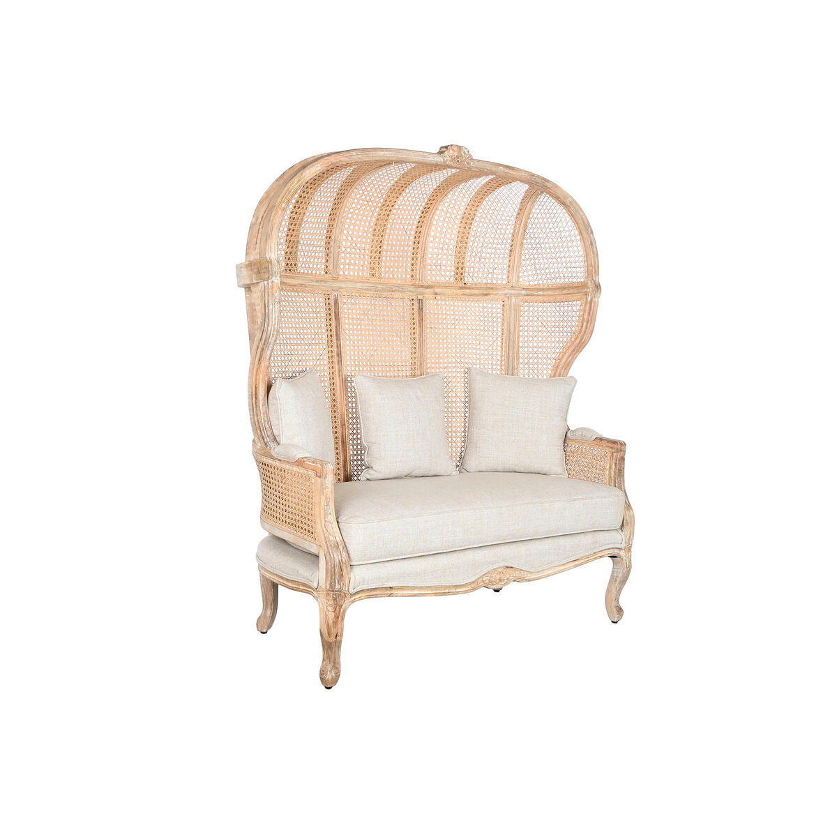 Sofá natural de madera y fibra natural, 125 x 58 x 155 cm