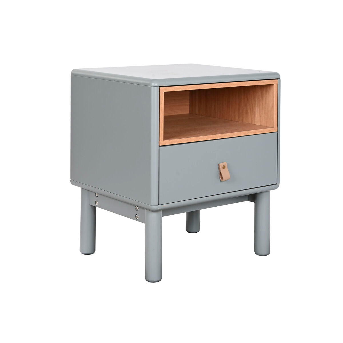 Mesita de noche de madera MDF azul y gris, 1 cajón, 55 cm