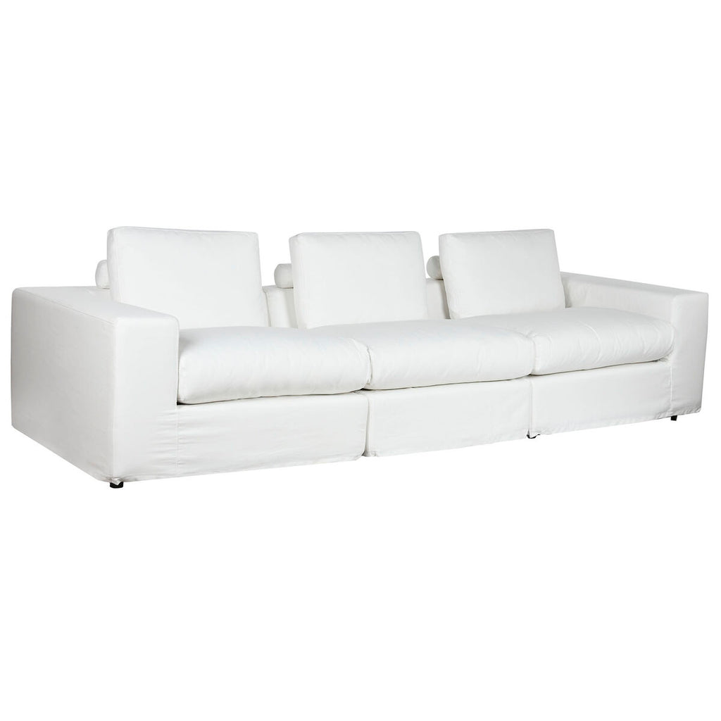 Sofá moderno blanco con relleno de pluma, 286 x 95,5 x 57 cm