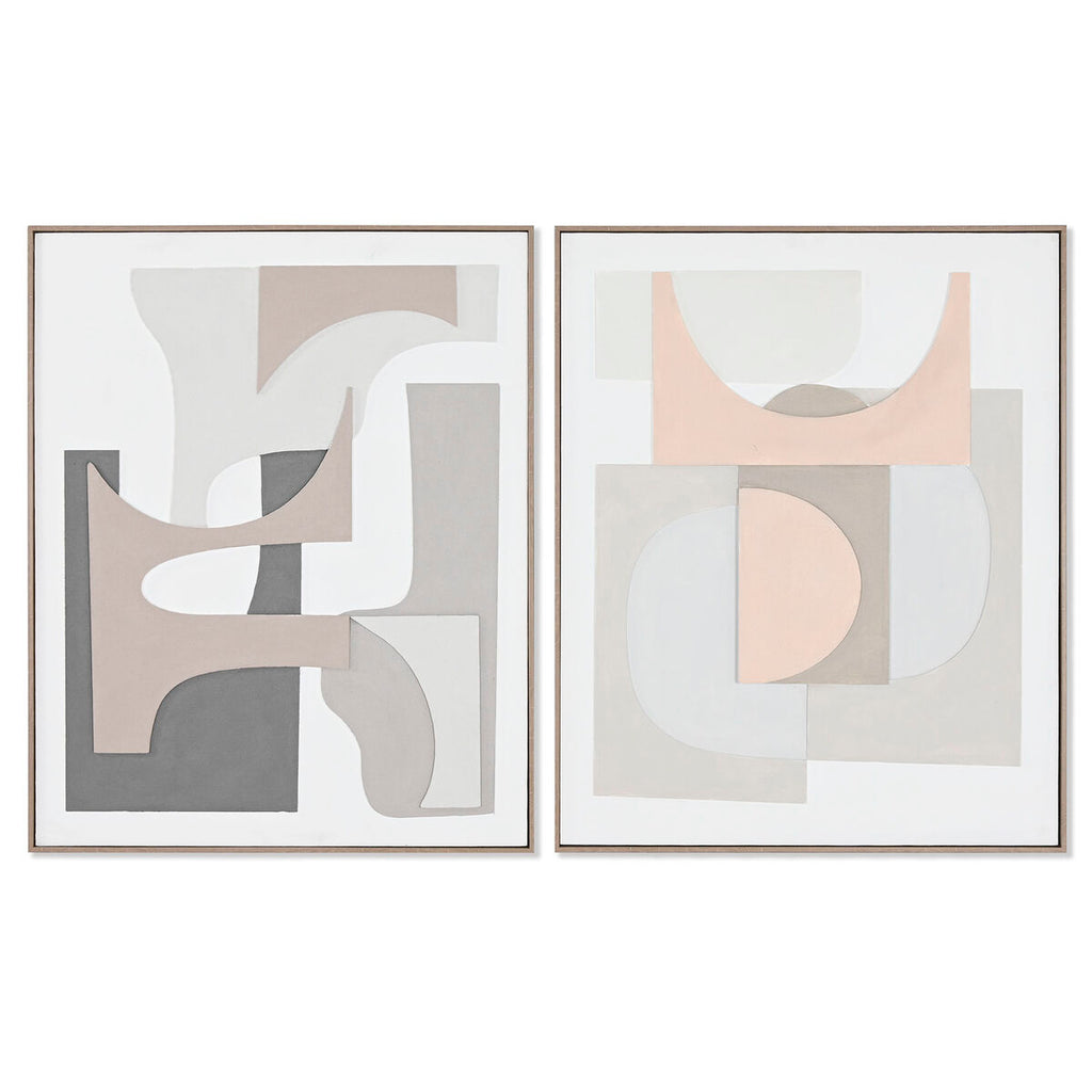 Cuadro abstracto urbano pintado a mano, blanco, beige y gris