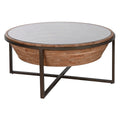 Mesa de centro moderna marrón y negra de cristal y abeto, 102 x 102 cm