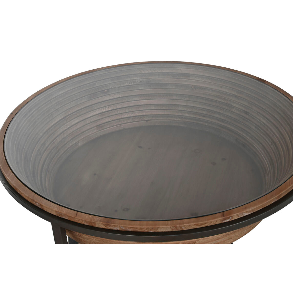 Mesa de centro moderna marrón y negra de cristal y abeto, 102 x 102 cm — imagen 2