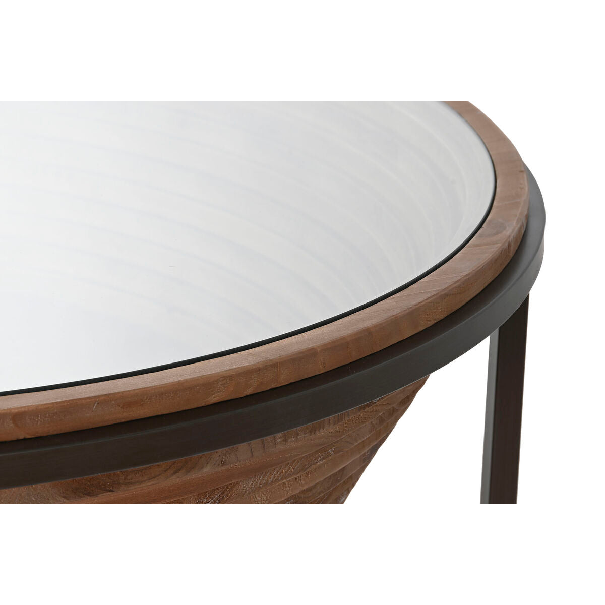 Mesa de centro moderna marrón y negra de cristal y abeto, 102 x 102 cm — imagen 3