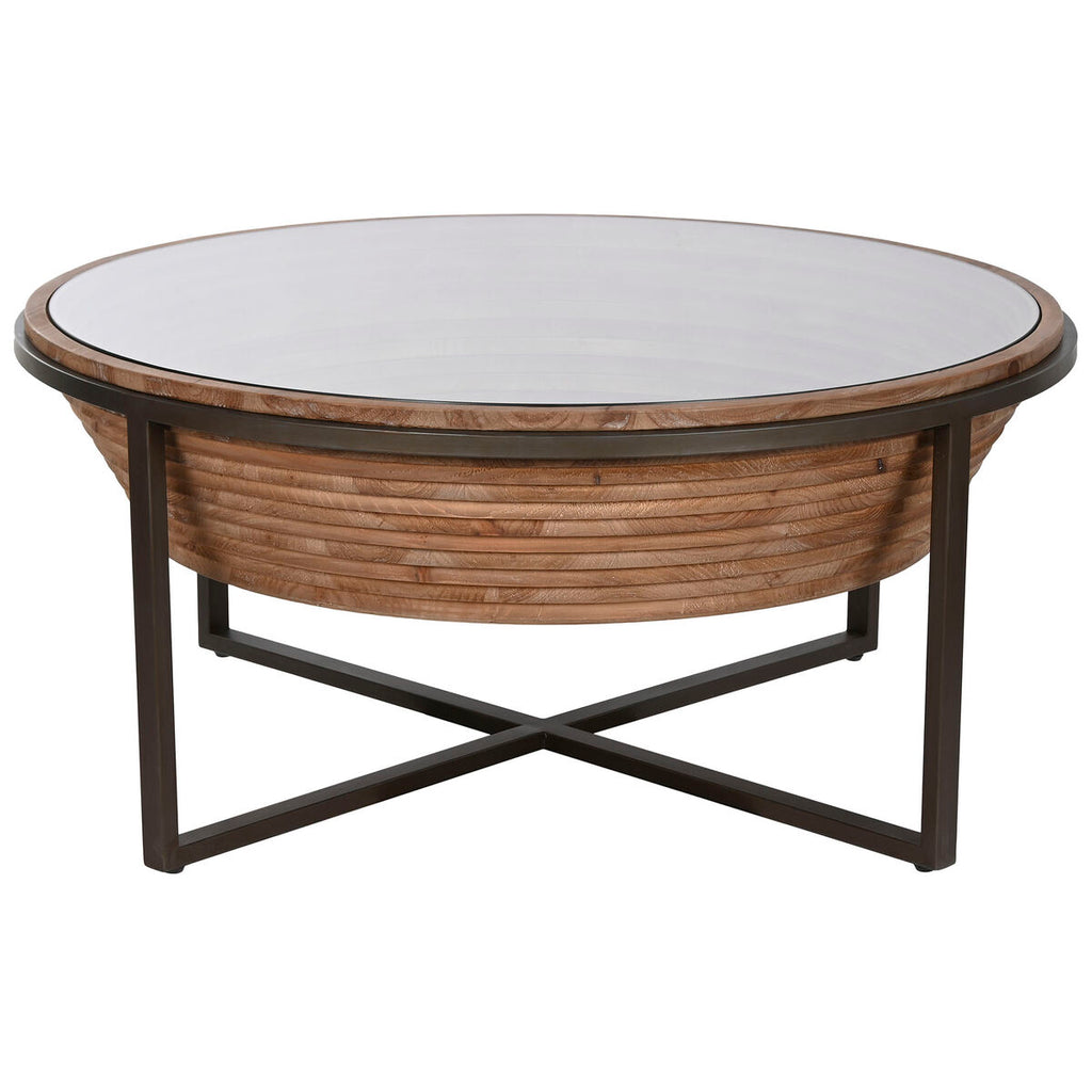 Mesa de centro moderna marrón y negra de cristal y abeto, 102 x 102 cm — imagen 5