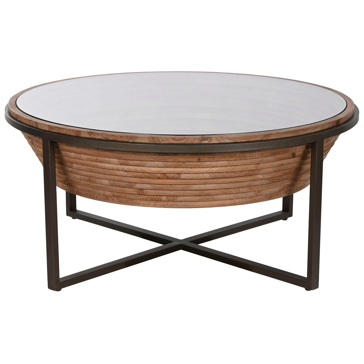 Mesa de centro moderna marrón y negra de cristal y abeto, 102 x 102 cm — imagen 5