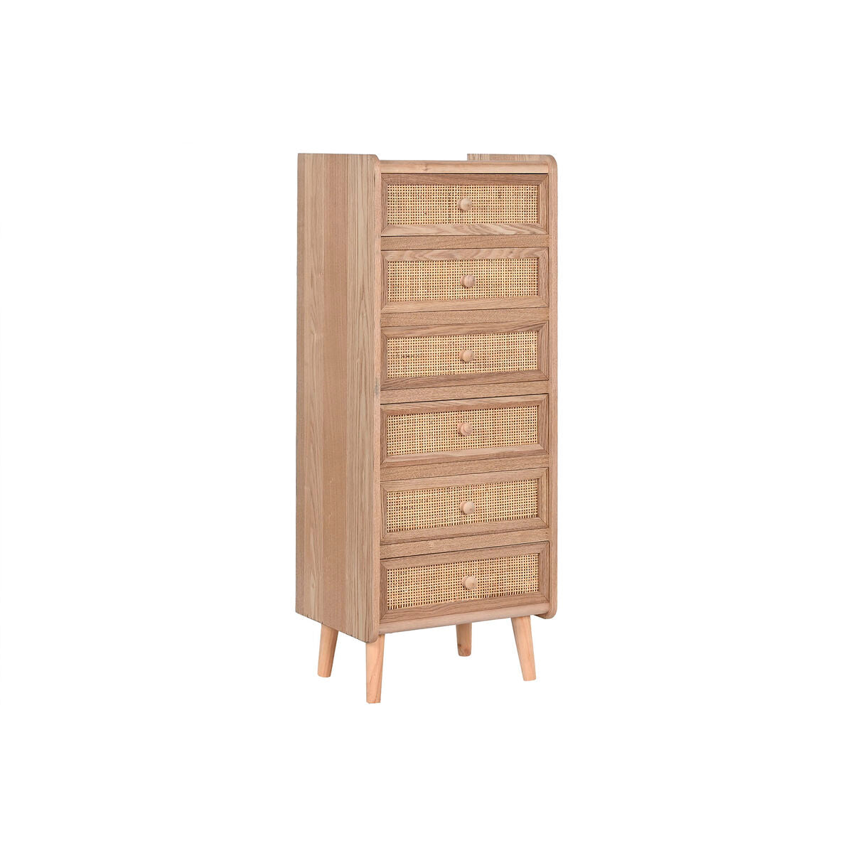 Cajonera de ratán y madera de paulonia, 6 cajones, natural