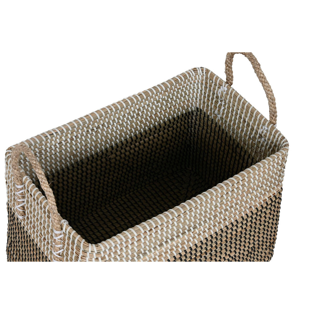 Juego de 2 cestas boho de hierba marina, blanco, negro y natural — imagen 2