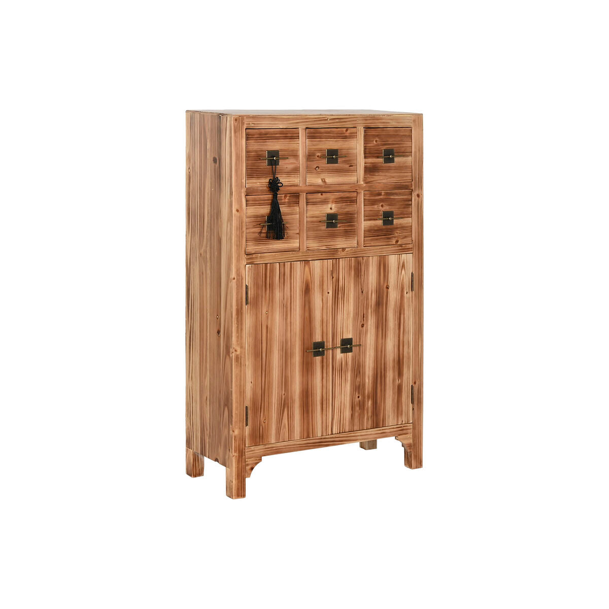 Cajonera oriental de abeto en negro y natural, 101 cm de alto