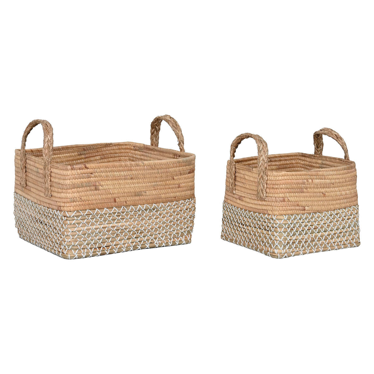 Juego de 2 cestas con asas de junco y PVC, 43 x 38 x 36 cm