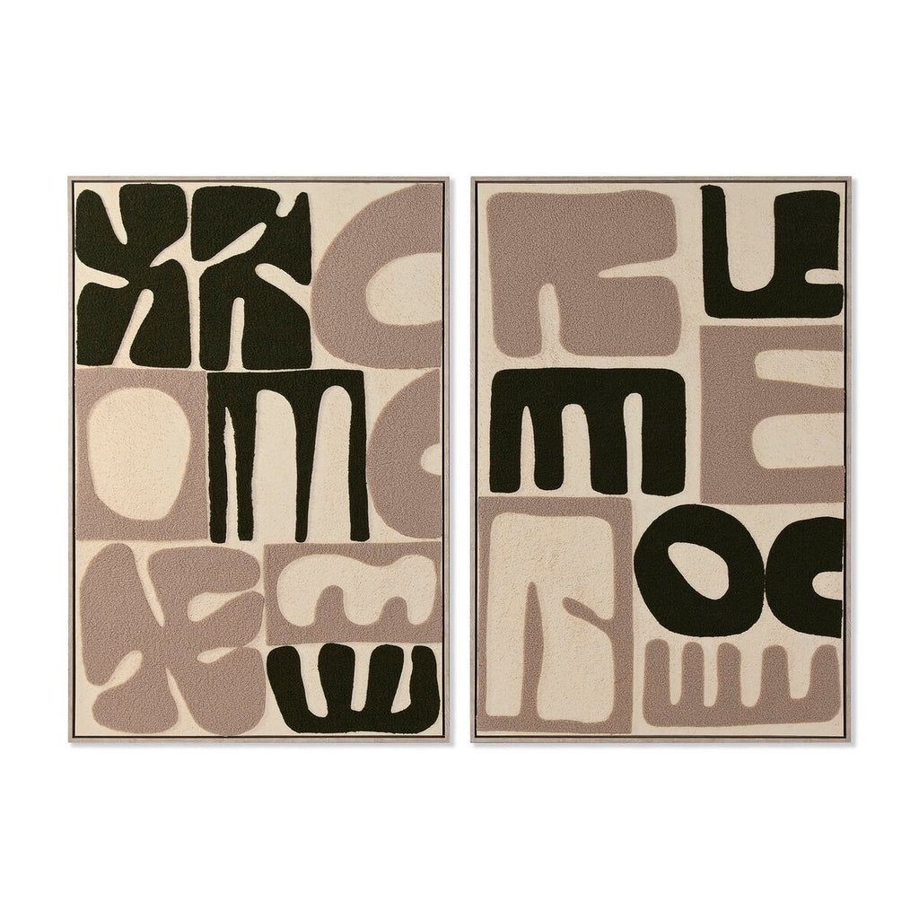 Cuadro de lienzo abstracto en relieve 3D, verde y beige