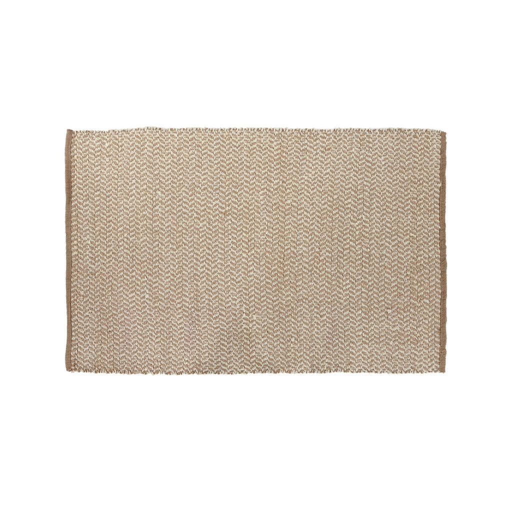 Alfombra blanca y natural de yute, 120 x 1 x 180 cm
