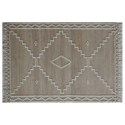 Alfombra boho antideslizante, algodón y yute, 200 x 300 cm