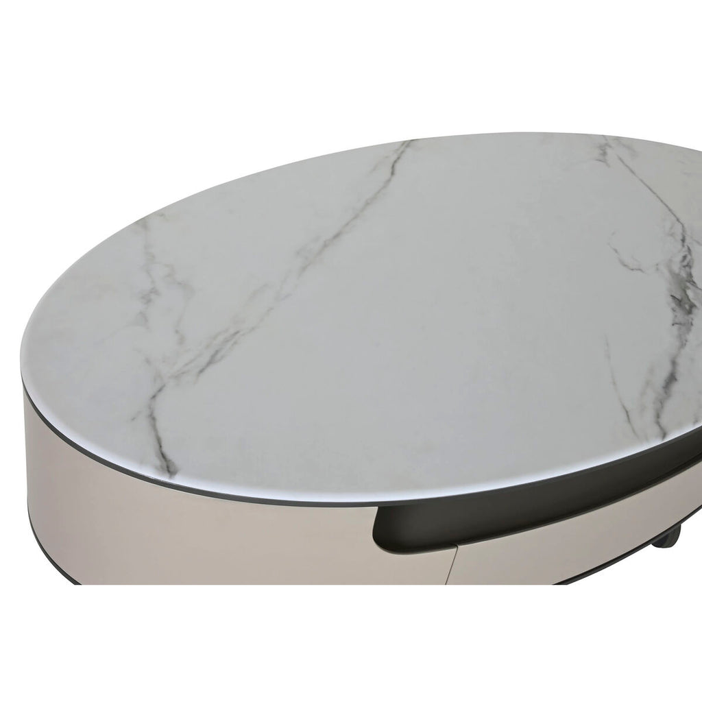 Mesa de centro de mármol y acero, blanco y beige, 140 x 75 x 40 cm — imagen 2