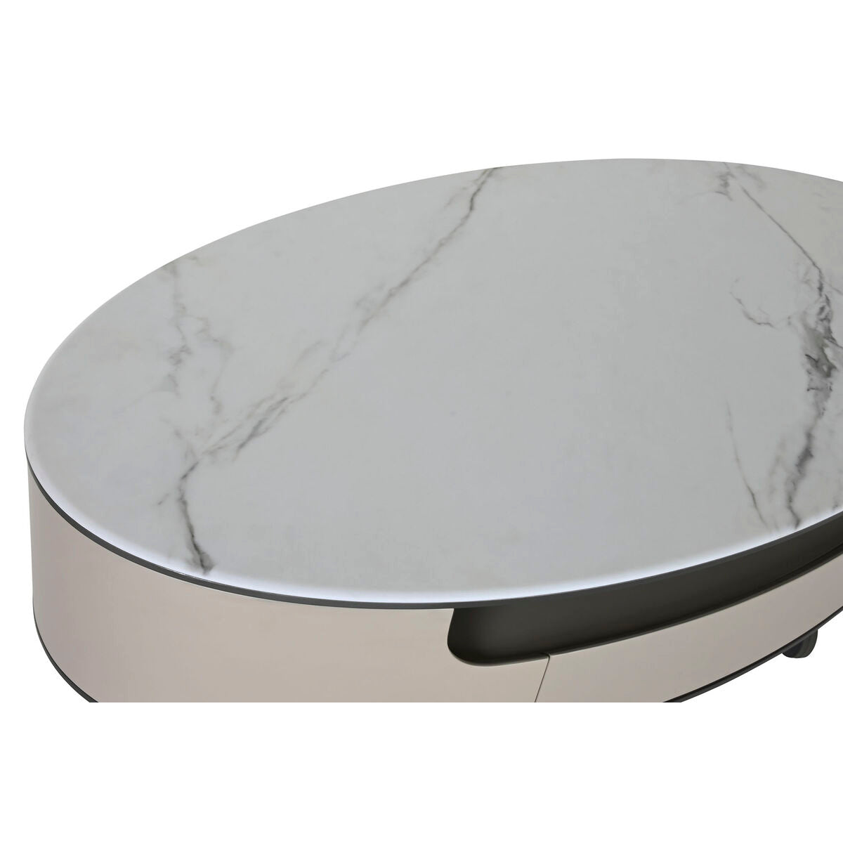 Mesa de centro de mármol y acero, blanco y beige, 140 x 75 x 40 cm — imagen 2