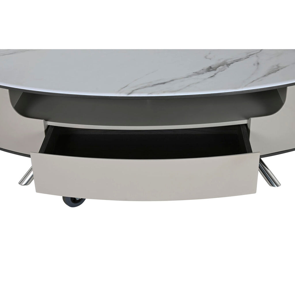 Mesa de centro de mármol y acero, blanco y beige, 140 x 75 x 40 cm — imagen 3