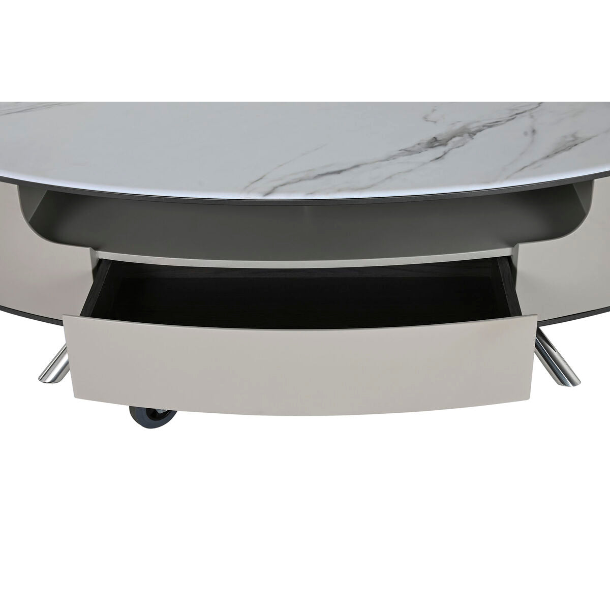Mesa de centro de mármol y acero, blanco y beige, 140 x 75 x 40 cm — imagen 3