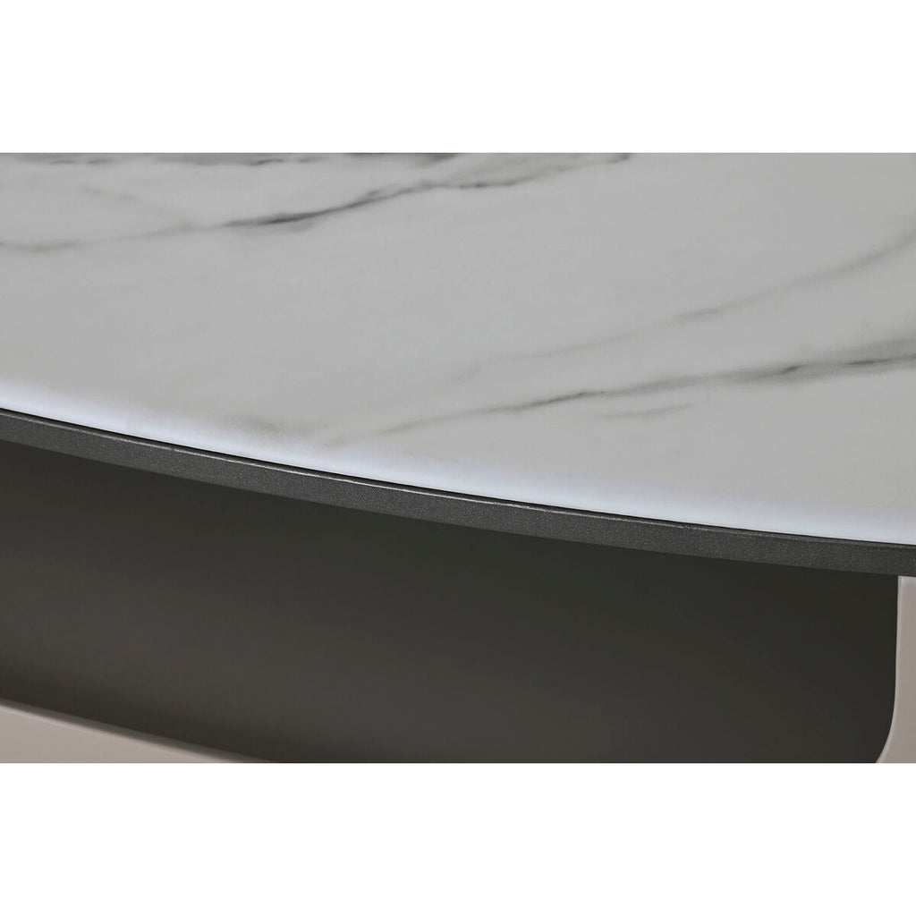 Mesa de centro de mármol y acero, blanco y beige, 140 x 75 x 40 cm — imagen 4