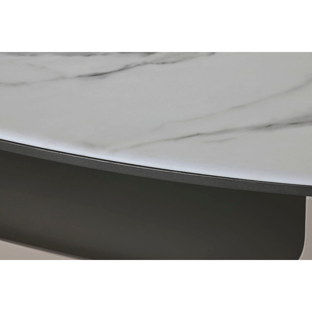 Mesa de centro de mármol y acero, blanco y beige, 140 x 75 x 40 cm — imagen 4