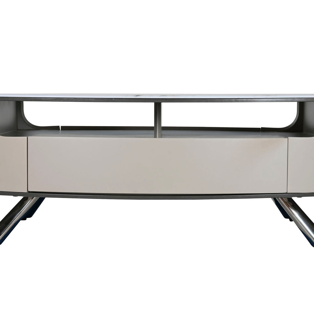 Mesa de centro de mármol y acero, blanco y beige, 140 x 75 x 40 cm — imagen 6