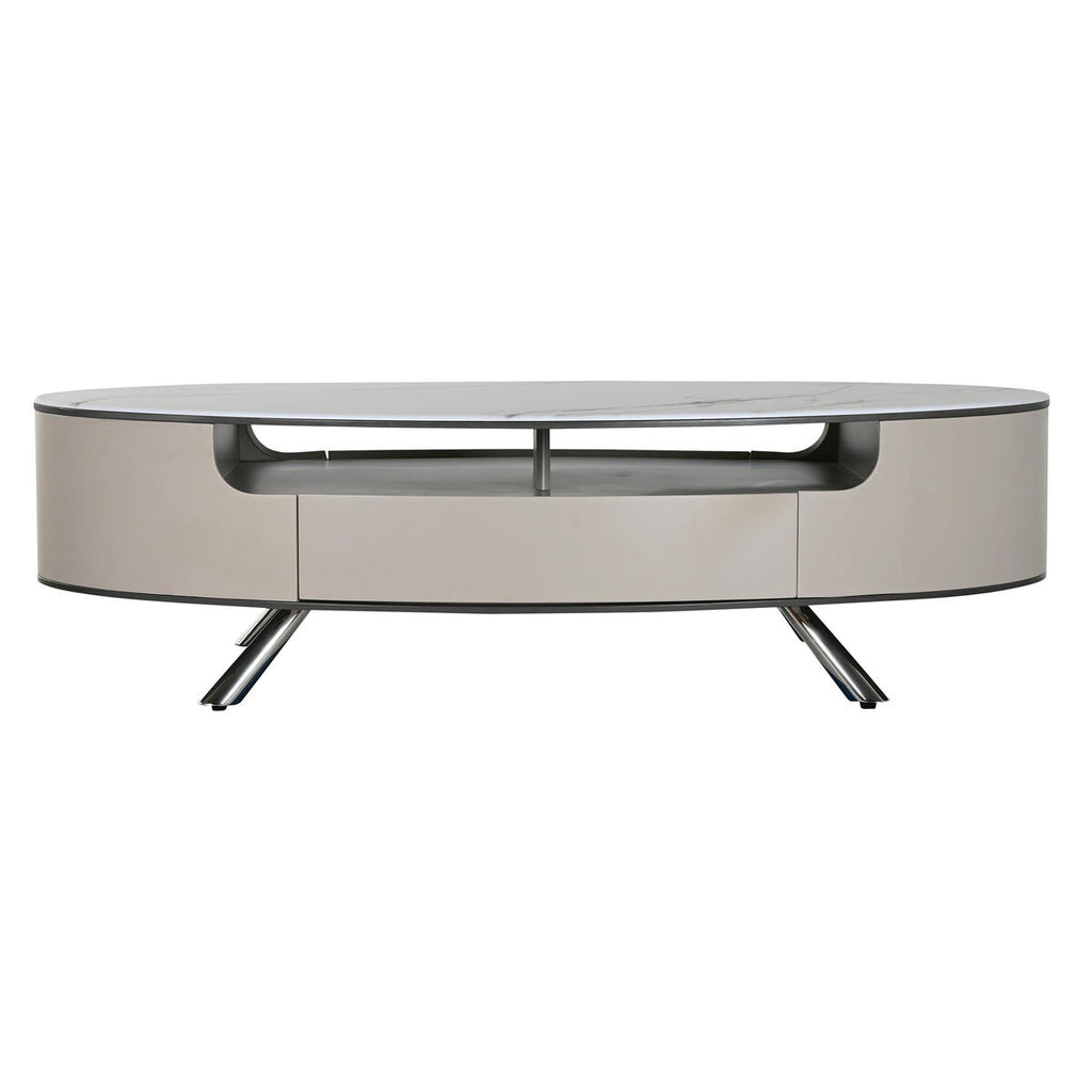 Mesa de centro de mármol y acero, blanco y beige, 140 x 75 x 40 cm — imagen 8