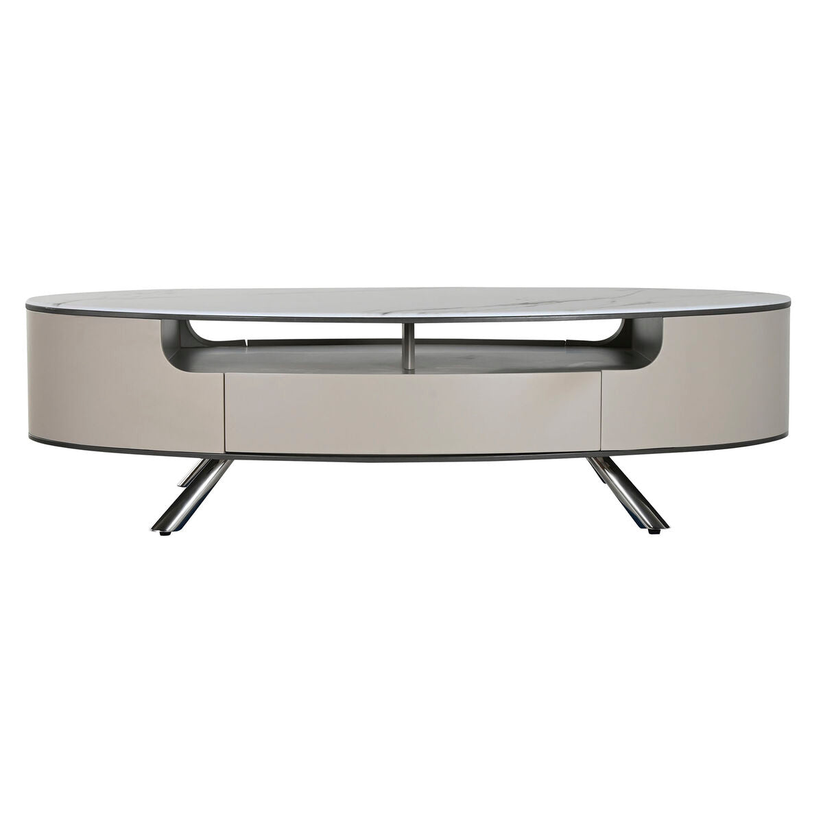 Mesa de centro de mármol y acero, blanco y beige, 140 x 75 x 40 cm — imagen 8