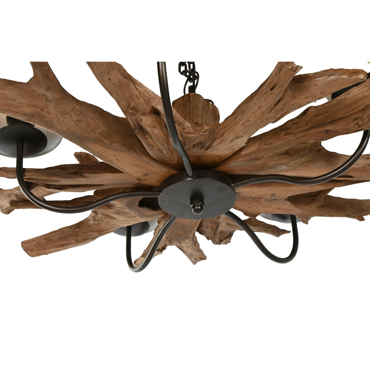 Lámpara de techo de hierro y madera de teca, 90 x 90 x 35 cm — imagen 3