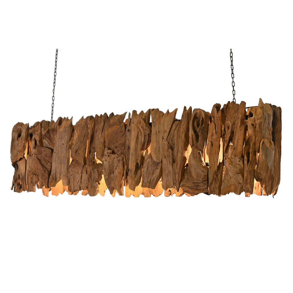 Lámpara de techo de hierro y madera de teca, 160 x 30 x 40 cm — imagen 3