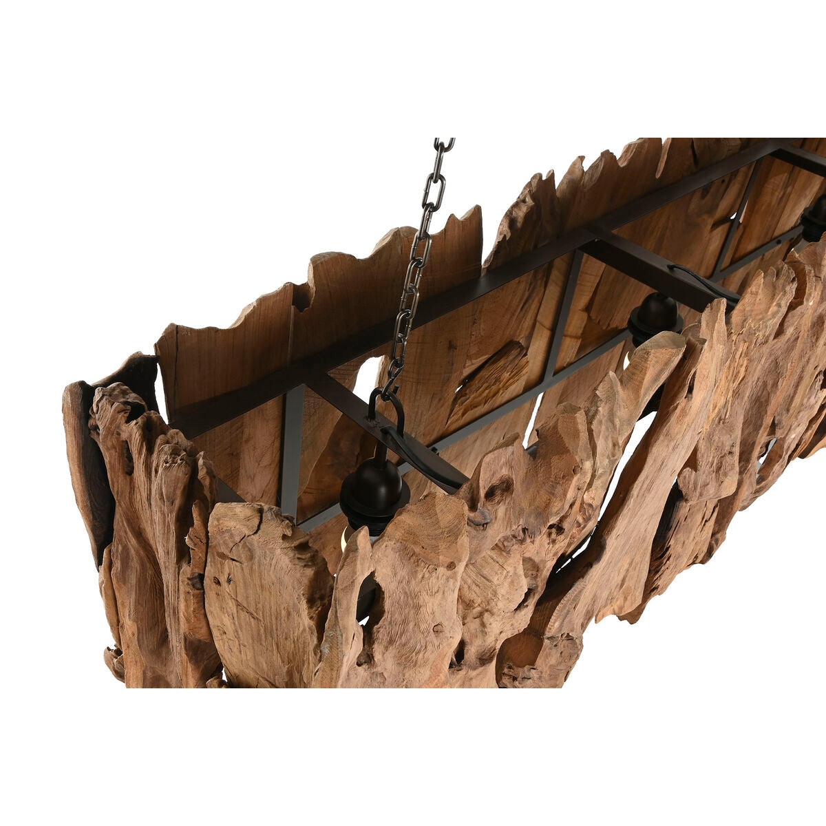 Lámpara de techo de hierro y madera de teca, 160 x 30 x 40 cm — imagen 4