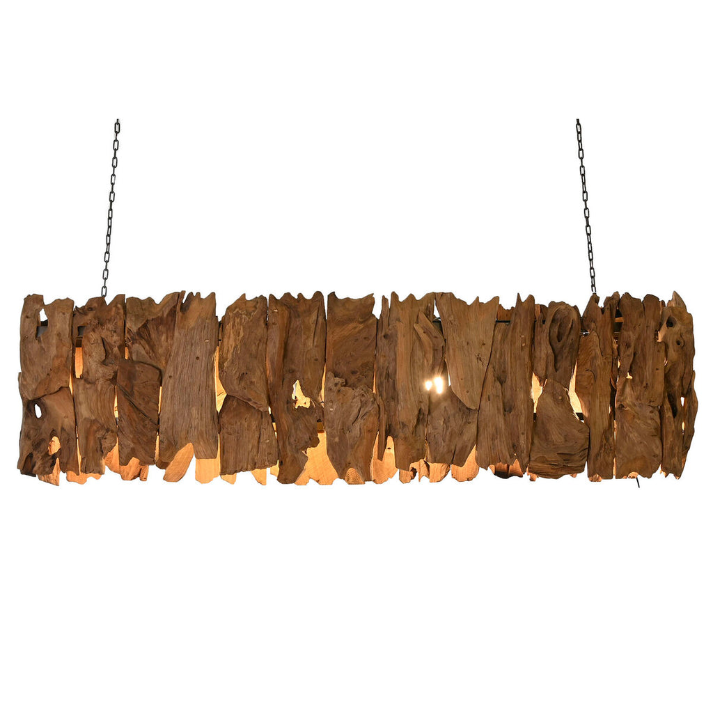 Lámpara de techo de hierro y madera de teca, 160 x 30 x 40 cm — imagen 7