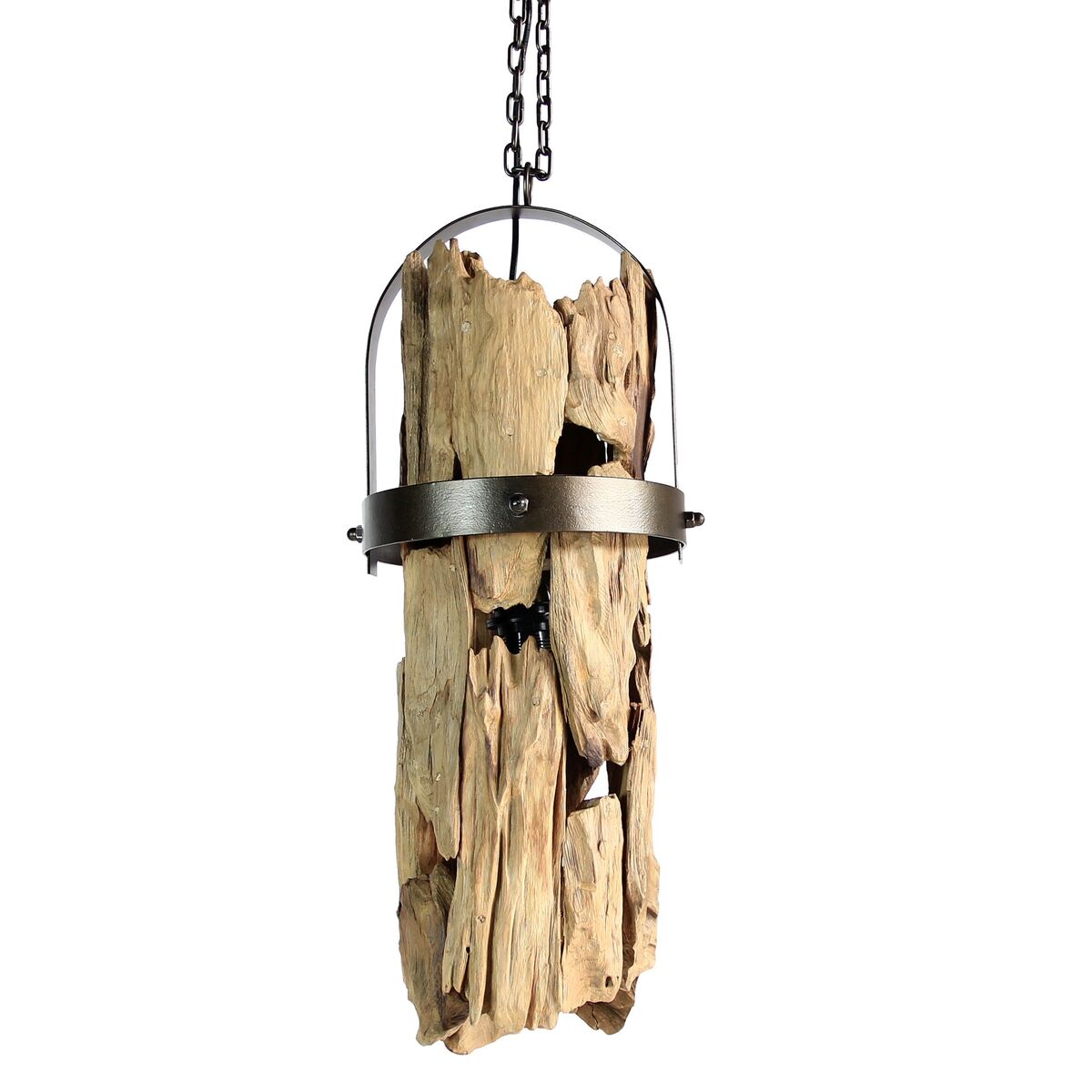 Lámpara de techo de hierro y madera de teca, 160 cm — imagen 2